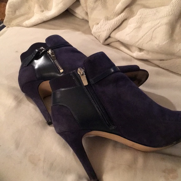 Dark Blue Suede Peep toed booties - Picture 2 of 8
